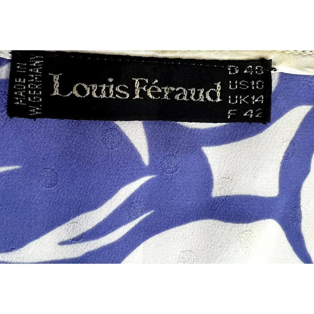 Louis Féraud 2 Piece Skirt Set Blue White Floral Polka Dot Vintage US 10